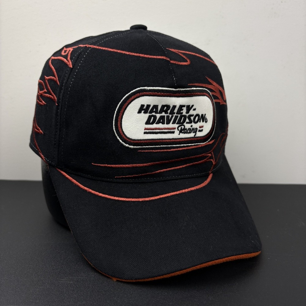 Harley Davidson Racing Fitted Hat Size L Large Black Orange Eagle Flames Cap